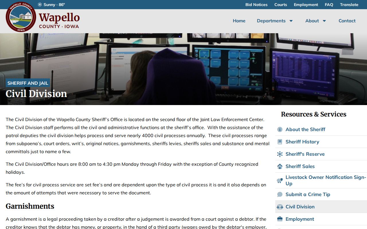 Wapello County warrant and civil process office distinction