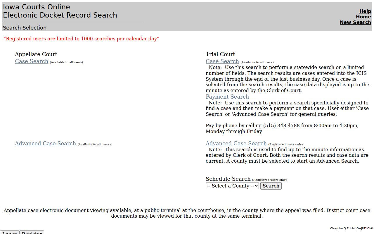 Wapello County warrant records court search portal