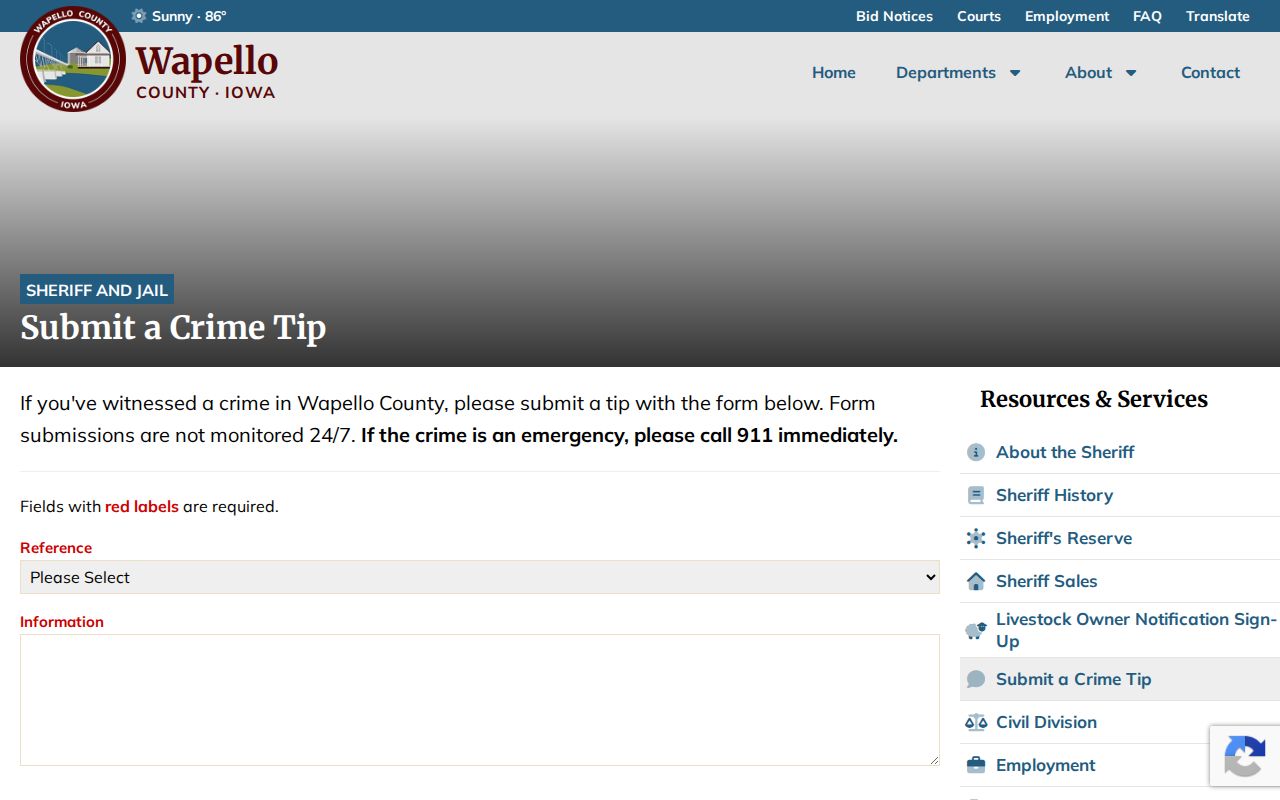 Wapello County warrant records official crime tip page