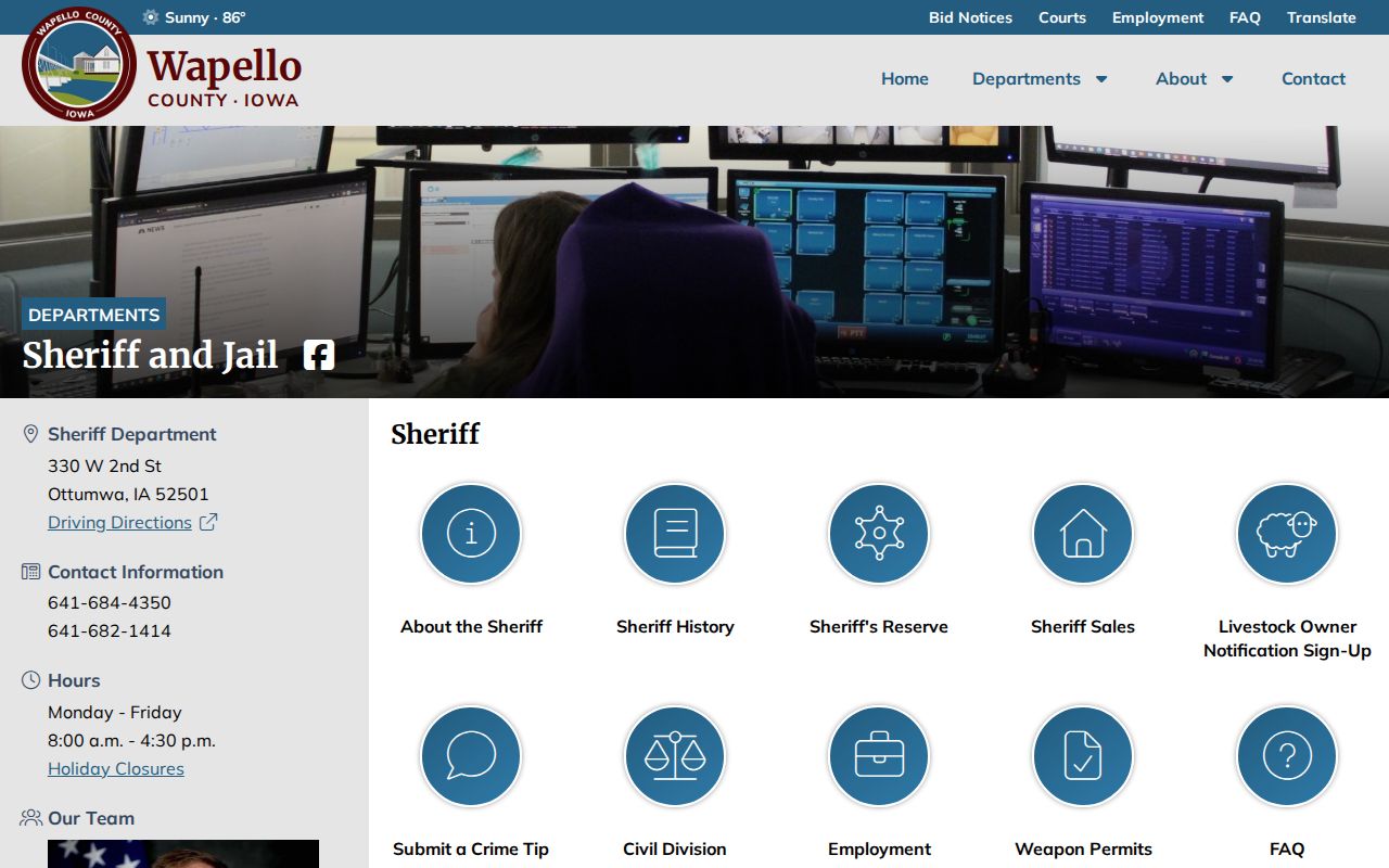Wapello County warrant records sheriff contact page